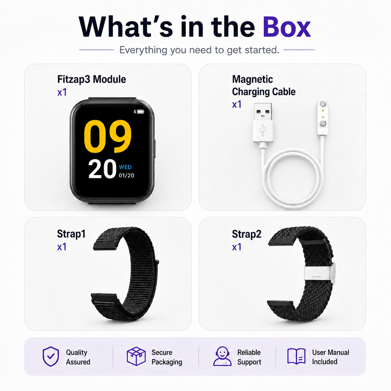 Fitzap3 electric shock alarm watch package contents